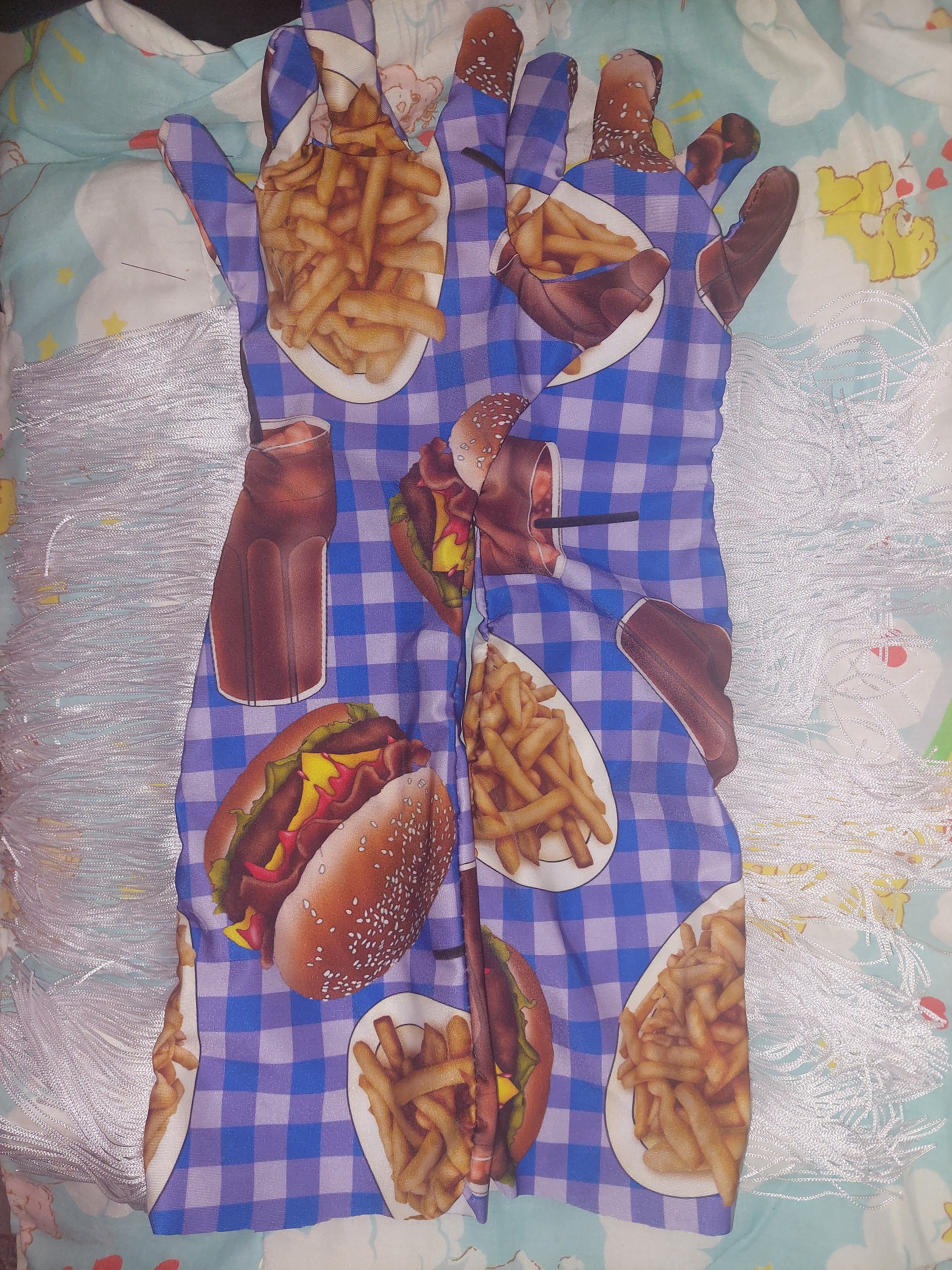 Handmade greasy Diner themed gloves!
